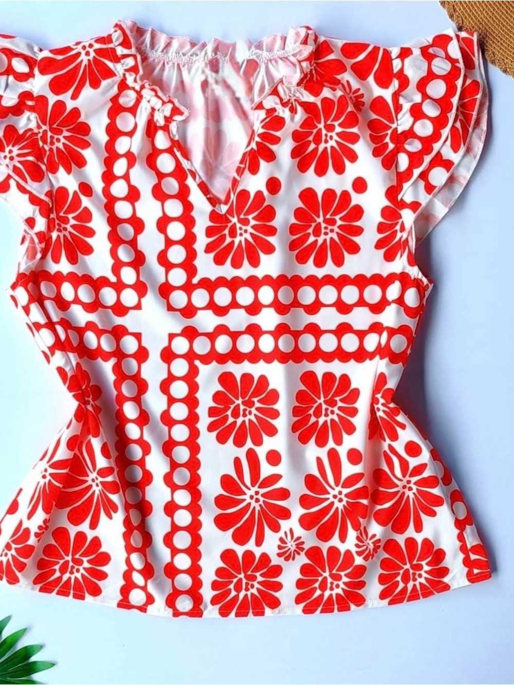 SHEIN White Top with Bold Red Floral Print